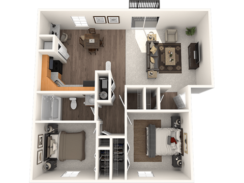 Floor plan for 2 beds, 1 bath, 900 sqft